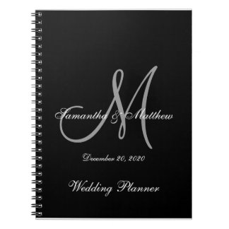 Black Gray Elegant Monogram Wedding Notebook