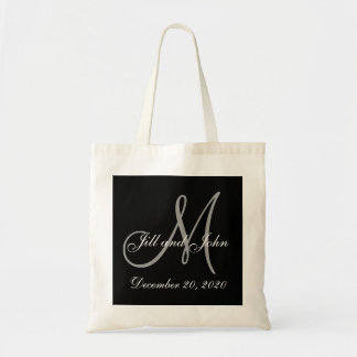 Black Gray Elegant Monogram Wedding Tote Bag