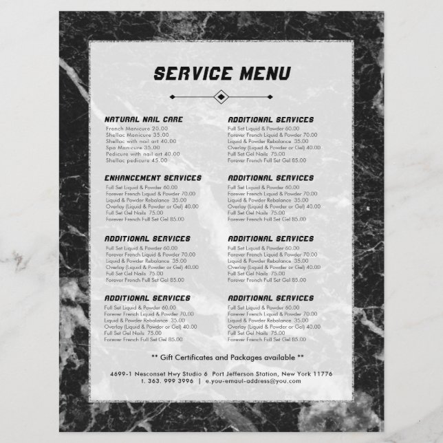 Black & Gray Faux Marble Service Price List Flyer (Front)