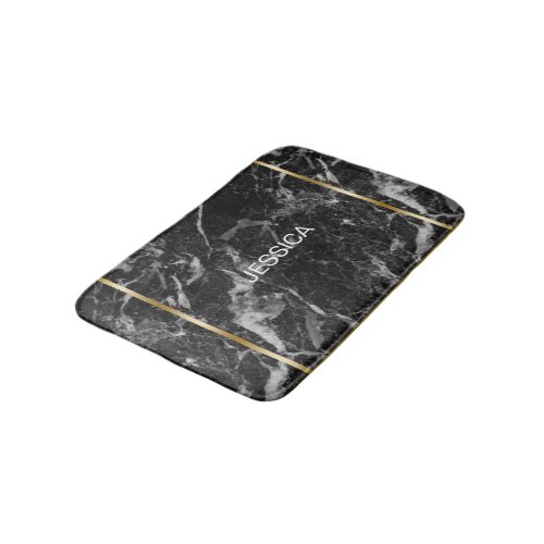 Black  Gray Faux MarbleGold Accent Bathroom Mat