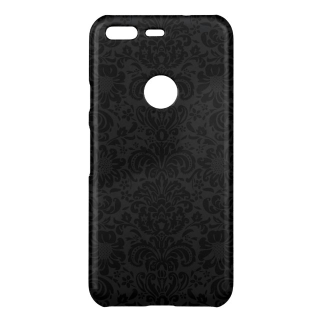 Black & Gray Floral Damasks Pattern Uncommon Google Pixel Case (Back)