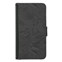 Black &amp; Gray Floral Vintage Paisley Pattern Wallet Phone Case For Samsung Galaxy S5