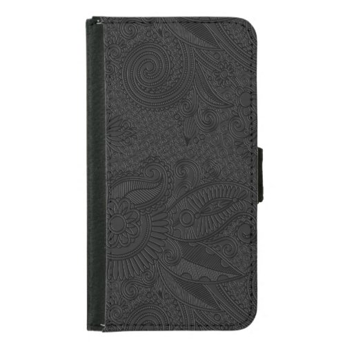 Black  Gray Floral Vintage Paisley Pattern Wallet Phone Case For Samsung Galaxy S5