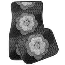 Black Gray Flowers Artisan Crochet Print Set