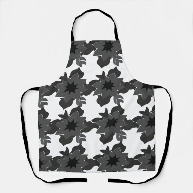 Black Gray Flowers Floral Apron (Front)