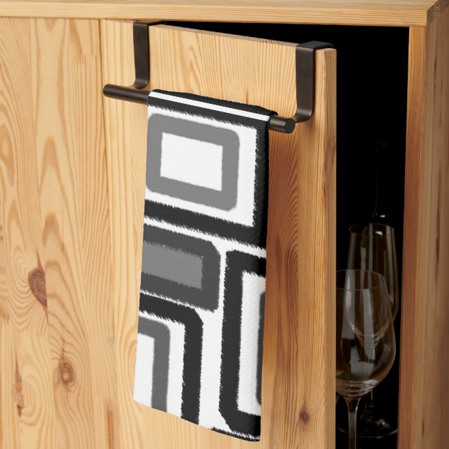 Black Gray Geometric Blocks Kitchen Towel (Thirds Fold)
