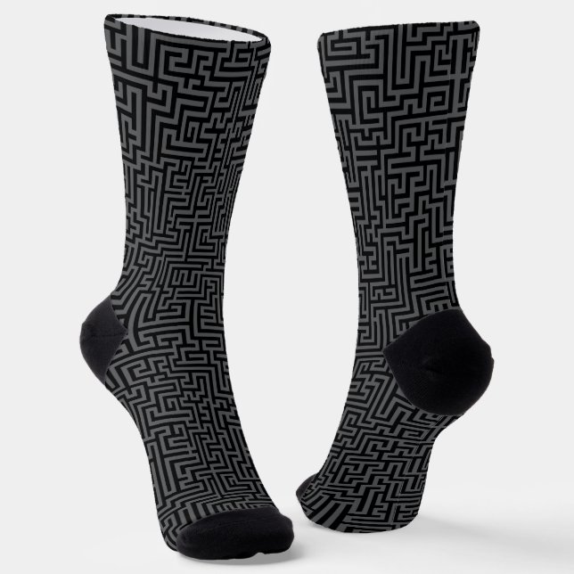 Black & Gray Geometric Maze Pattern Socks (Angled)