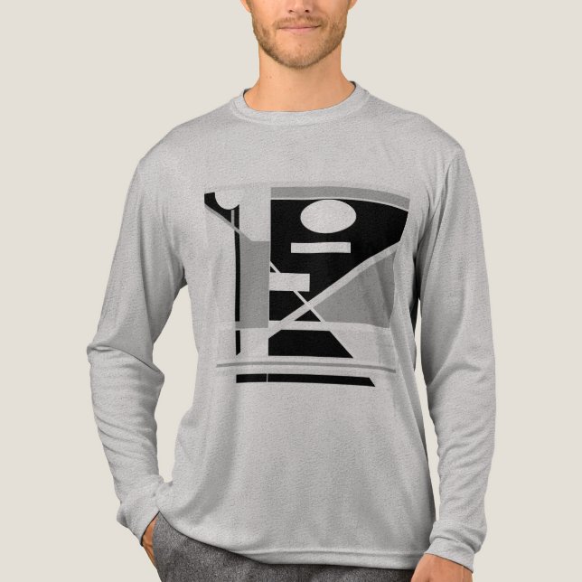 Black Gray Geometric MCM-inspired Abstract Art Tri-Blend Shirt (Front)