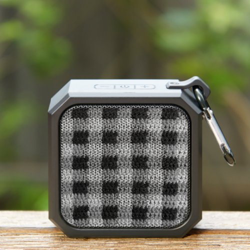 Black Gray Gingham Plaid Artisan Crochet Print Bluetooth Speaker