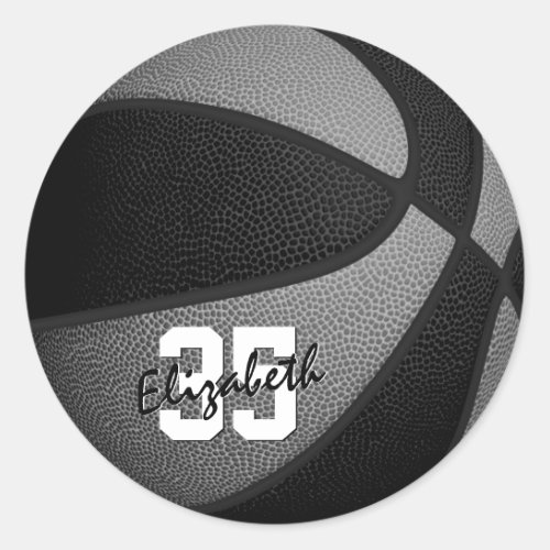 black gray girls boys basketball team colors classic round sticker