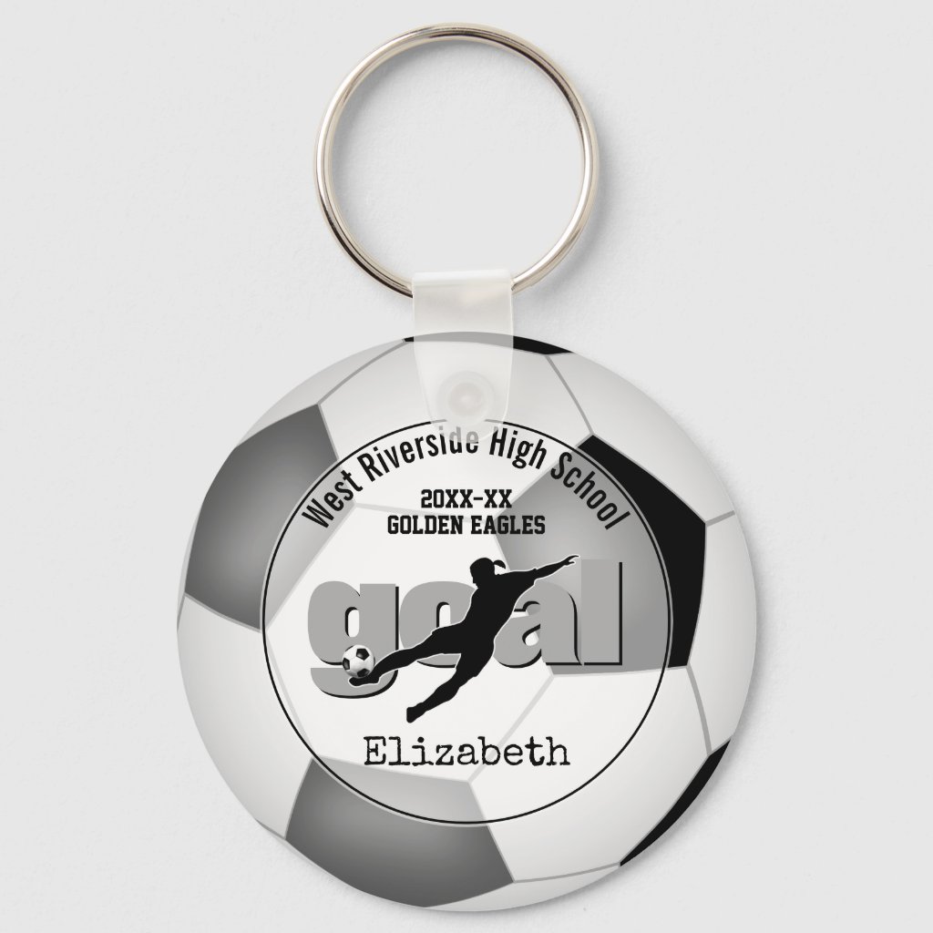 black gray girls soccer goal team spirit sports keyring