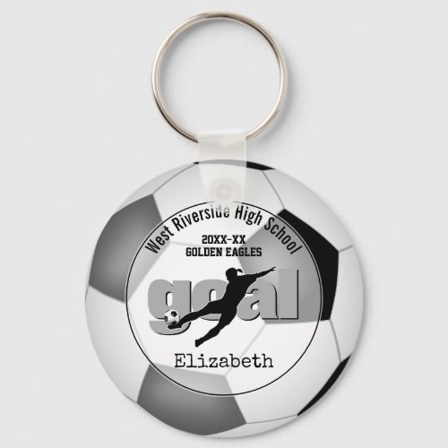 black gray girls soccer goal team spirit sports keychain