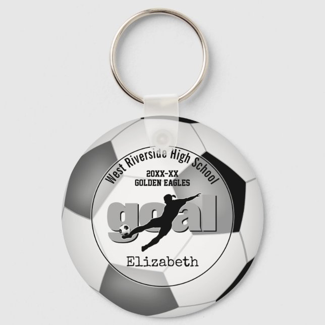 black gray girls soccer goal team spirit sports keychain (Front)