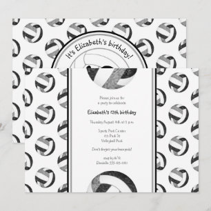 black gray girls' volleyball birthday party invitation