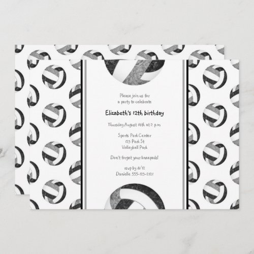 black gray girls volleyball birthday party invitation