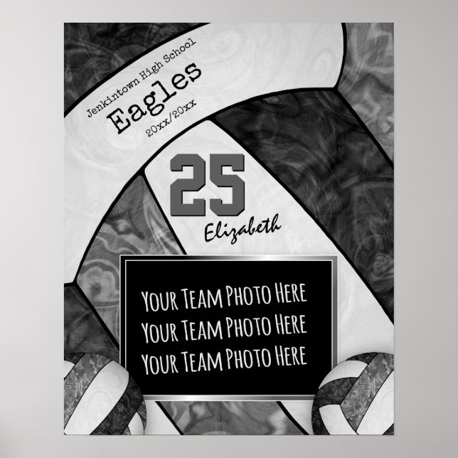 black gray girls' volleyball team photo poster (Front)