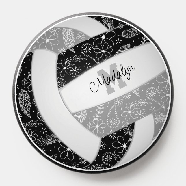 black gray girly boho feathers volleyball PopSocket (Popsocket)
