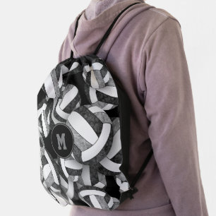 black gray girly volleyball team colors drawstring bag