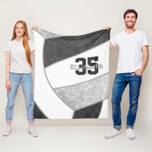 Black gray girly volleyball w athlete custom name fleece blanket