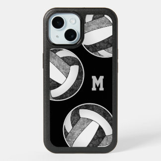 black gray girly volleyballs monogrammed iPhone 15 case