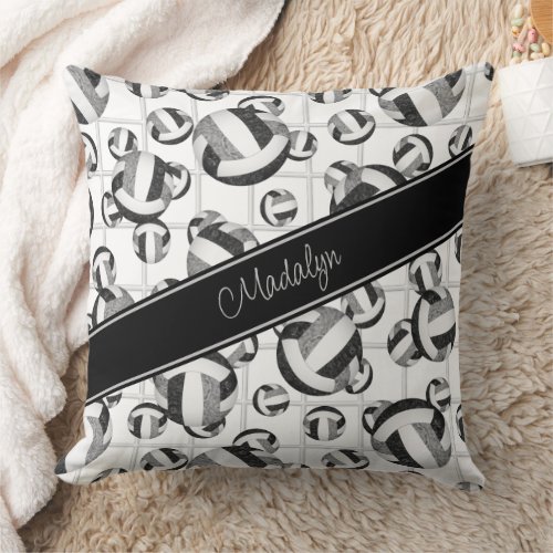 black gray girly volleyballs pattern w net accent throw pillow
