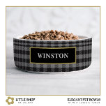 Black Gray Glen Plaid Customized Bowl<br><div class="desc">Elevate your pet’s dining experience with this personalized pet bowl. Adorned with a classic black and gray glen plaid pattern, gold accents, and a customizable name, this design exudes sophistication and style. Customize it with a pet’s name to create a unique food bowl for your own pet or as a...</div>