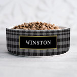 Black Gray Glen Plaid Customized Bowl<br><div class="desc">Elevate your pet’s dining experience with this personalized pet bowl. Adorned with a classic black and gray glen plaid pattern, gold accents, and a customizable name, this design exudes sophistication and style. Customize it with a pet’s name to create a unique food bowl for your own pet or as a...</div>
