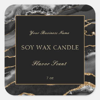 Black Gray Gold Agate Marble Candle Product Label