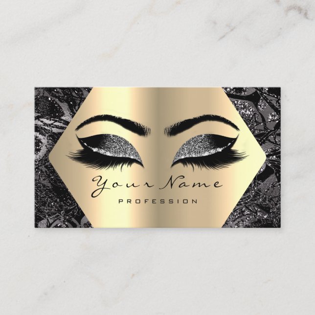 Black Gray Gold Glitter Makeup Artist Lashes Business Card (Front)