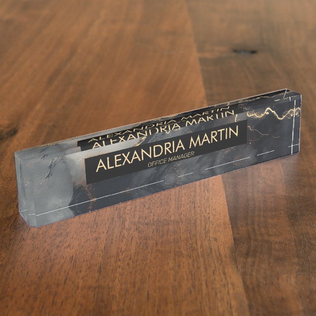 Black Gray Gold Glitter Office Desk Name Desk Name Plate (Side)