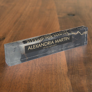 Black Gray Gold Glitter Office Desk Name Plate
