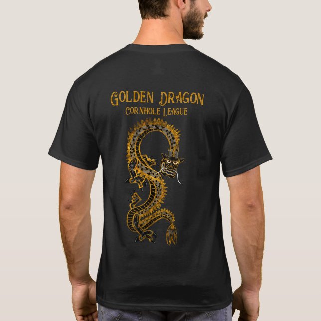 Black Gray Gold | Golden Dragon Cornhole League  T-Shirt (Back)