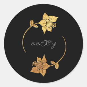 Black Gray Gold Lux Floral Save The Date Classic Round Sticker