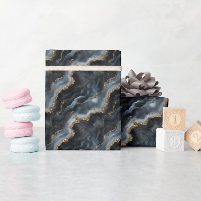 Black, Gray & Gold Marble  Wrapping Paper (Baby Shower)