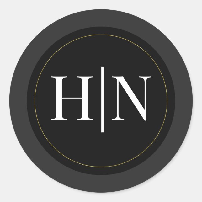Black Gray Gold Modern Minimal Elegant Wedding Classic Round Sticker (Front)