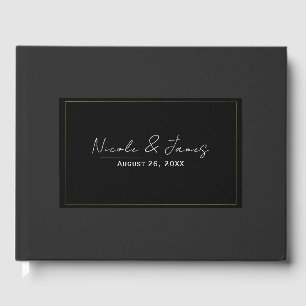 Black Gray Gold Modern Minimal Elegant Wedding Guest Book