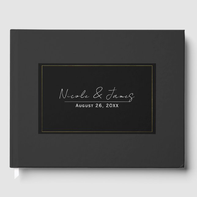 Black Gray Gold Modern Minimal Elegant Wedding Guest Book (Front)