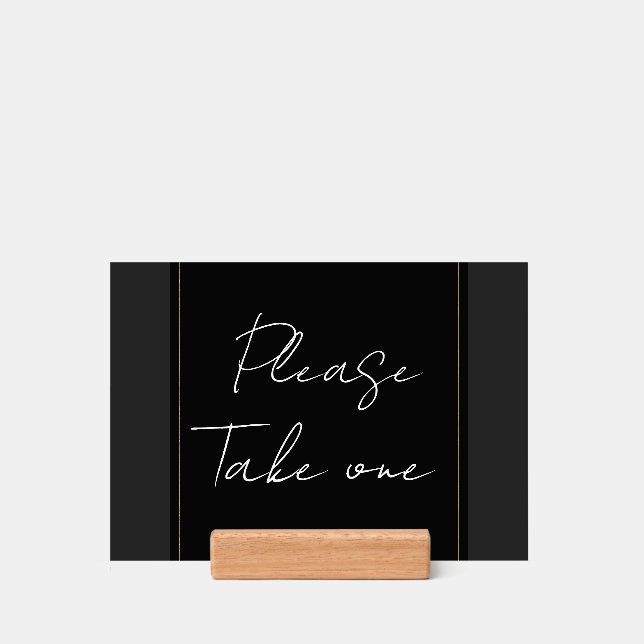 Black Gray Gold Modern Minimal Elegant Wedding Holder (Woodblock)