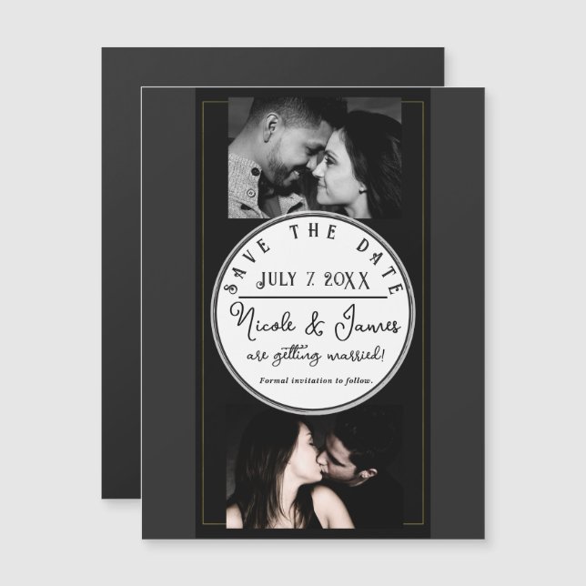 Black Gray Gold Modern Minimal Save the Date (Front/Back)