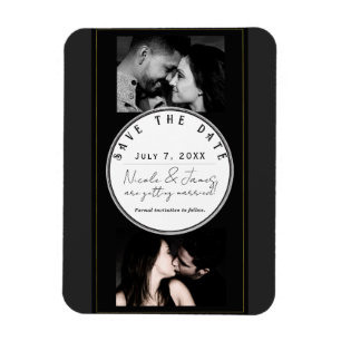Black Gray Gold Modern Minimal Save the Date Magnet