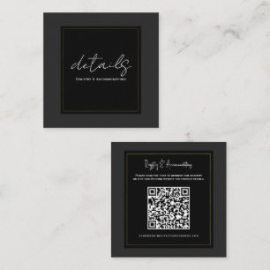 Black Gray Gold Modern Minimal Wedding Details Square Business Card
