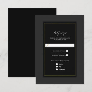 Black Gray Gold Modern Minimal Wedding RSVP Card