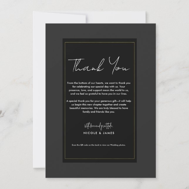Black Gray Gold Modern Minimal Wedding Thank You Invitation (Front)