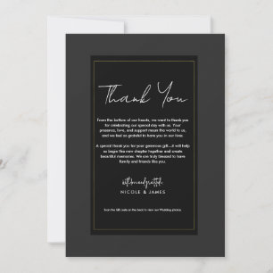 Black Gray Gold Modern Minimal Wedding Thank You Invitation