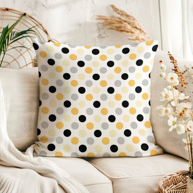 Black Gray Gold Polka Dot Throw Pillow (Creator Uploaded)