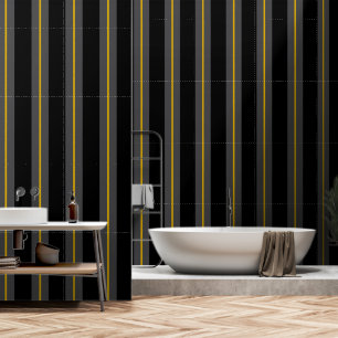 Black Gray Gold Ultra Wide Six Inch Awning Stripe Wallpaper
