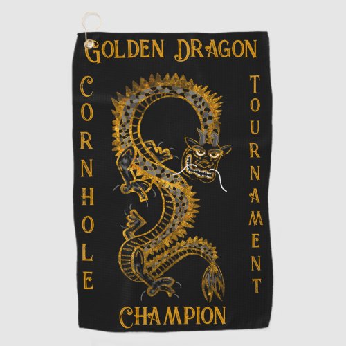 Black Gray Golden Dragon Cornhole Champion Towel