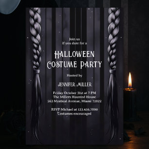 Black & Gray Gothic Braids Halloween Costume Party Invitation