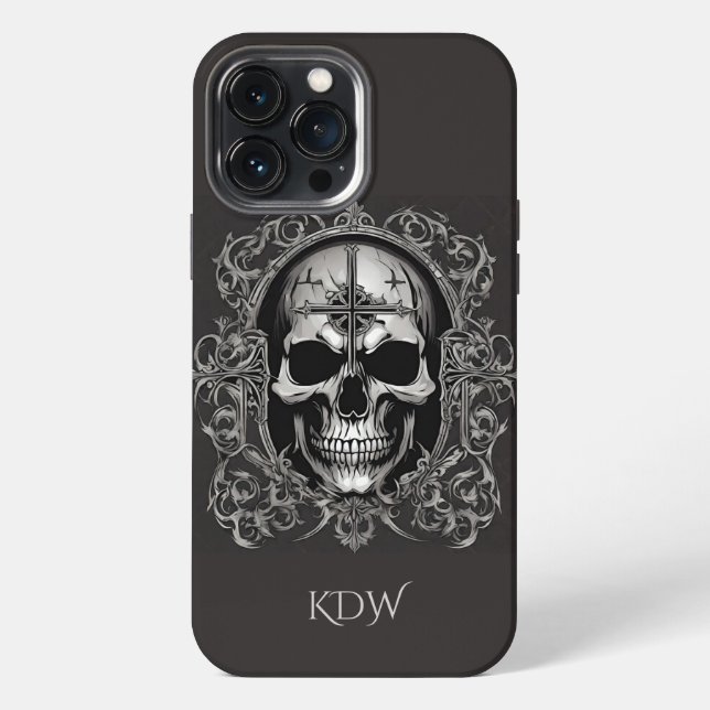 Black & Gray Gothic Skull Monogram  Iphone Case (Back)