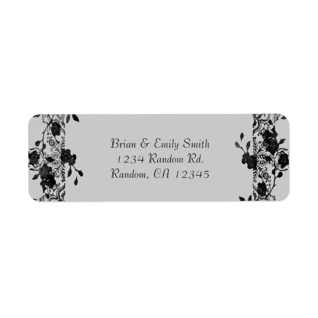 Black gray gothic style roses return address label (Front)